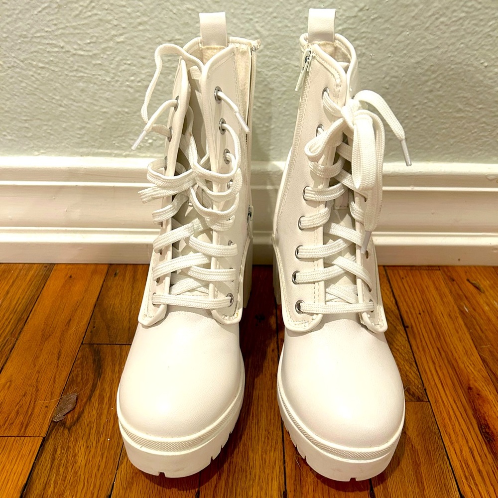White platform booties